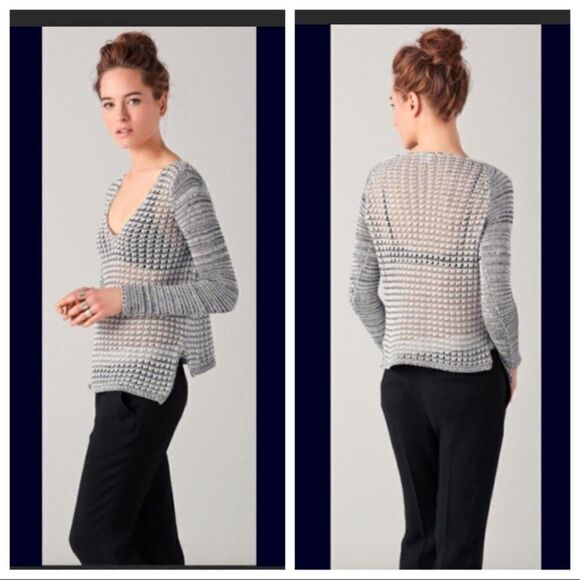 Helmut Lang Gray Luminous cord v neck sweater Sm - Picture 1 of 11